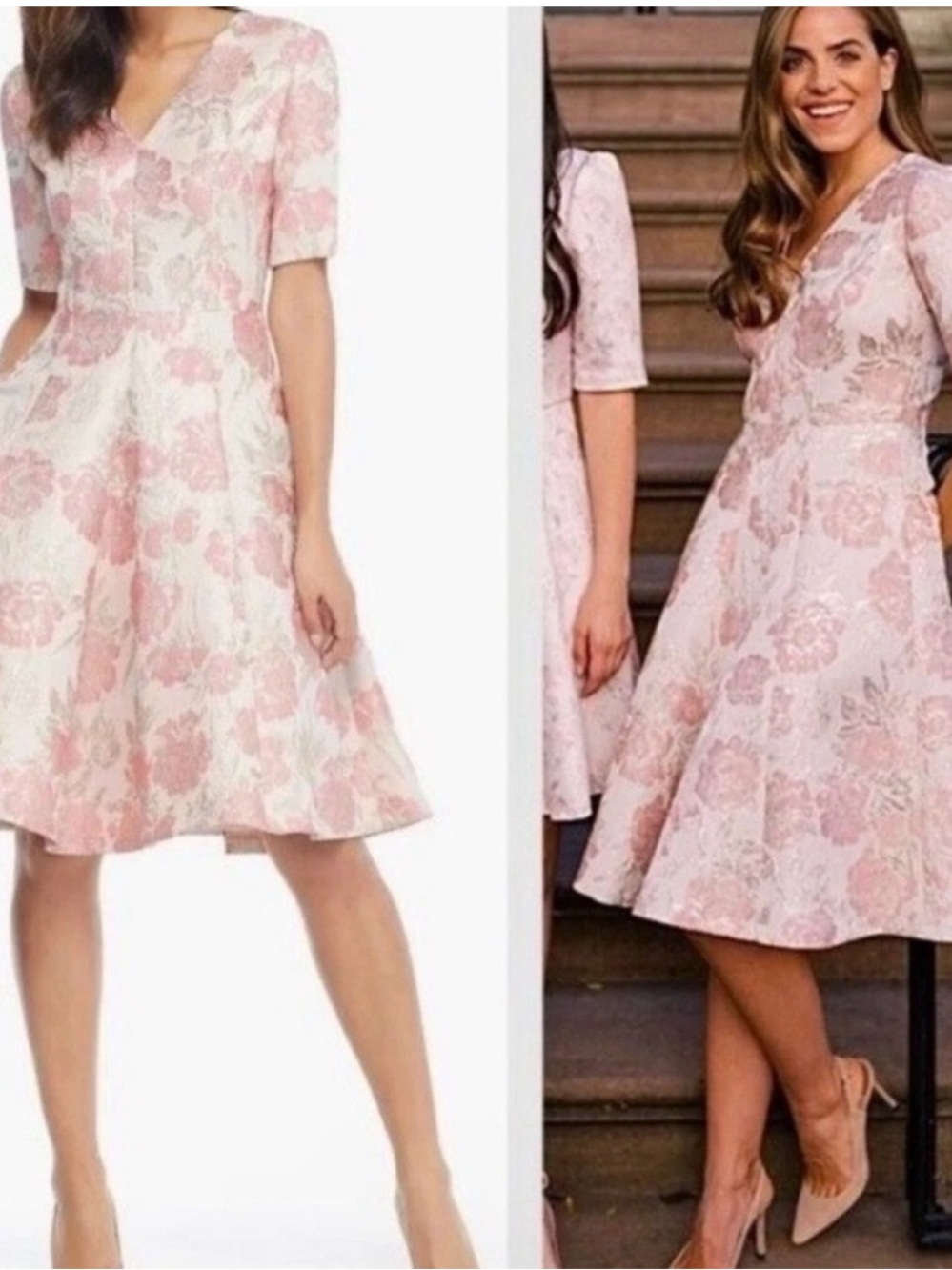 Cal meets Clams Women's Pink Floral V-Neck Fit & Flare Dress